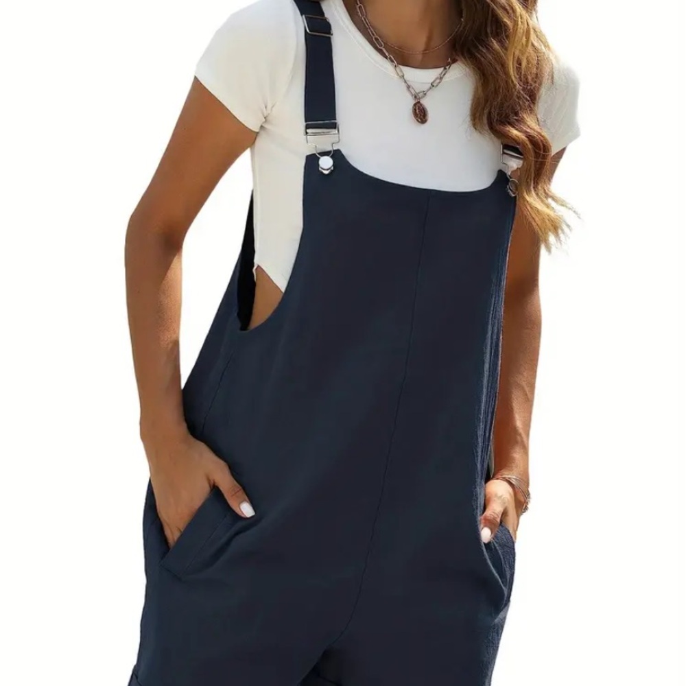 Women's Navy Blue Denim Overalls - Picture 3 of 7